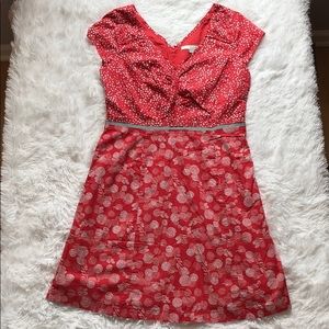 Boden red & teal v cut dress